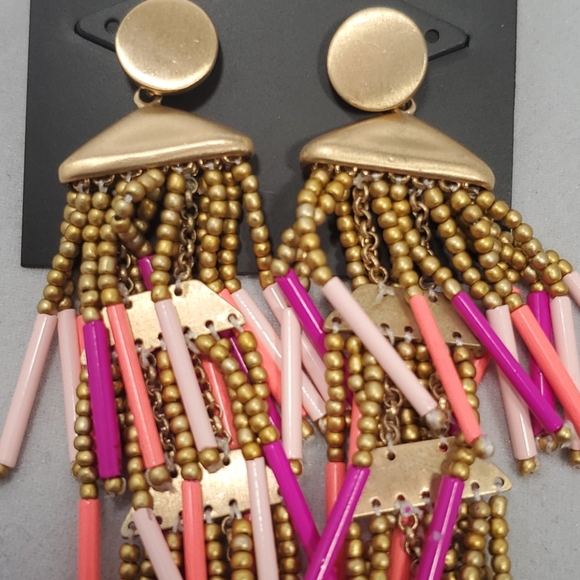 Rebecca Minkoff Beaded Fringe Drama Earrings (Pink Multi) - Picture 3 of 4